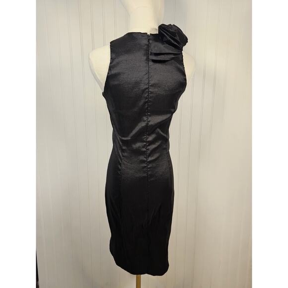 Cache Black Ruffle Bodycon Cocktail Party Mini V-Neck Dress Women's Size 8 - Picture 4 of 8